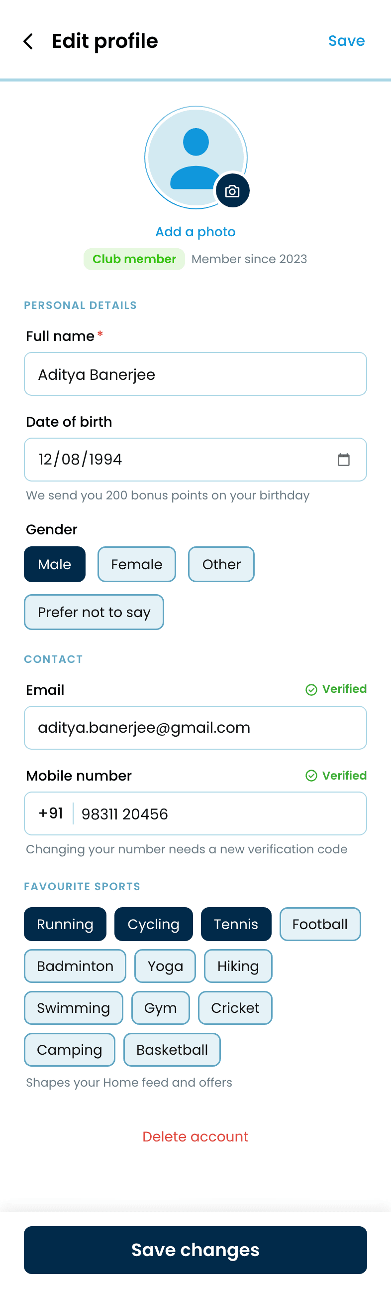 Decathlon: App Redesign, Edit profile