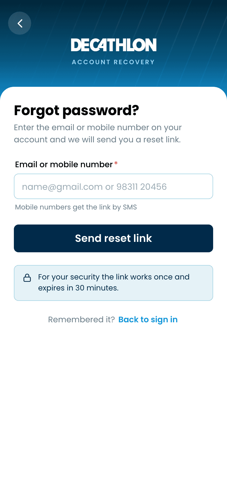 Decathlon: App Redesign, Forgot password