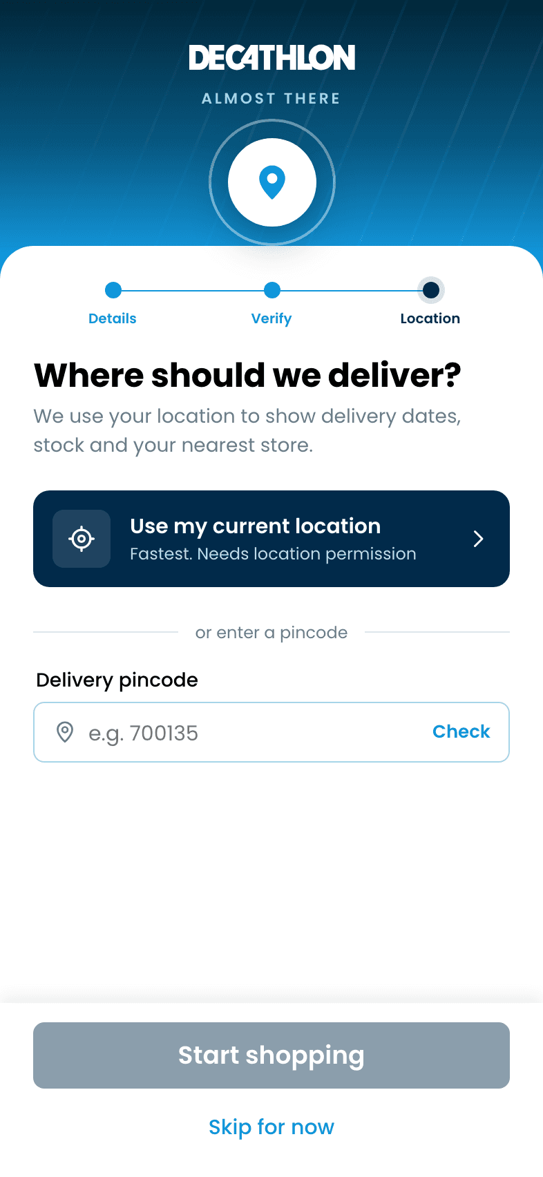 Decathlon: App Redesign, Delivery pincode