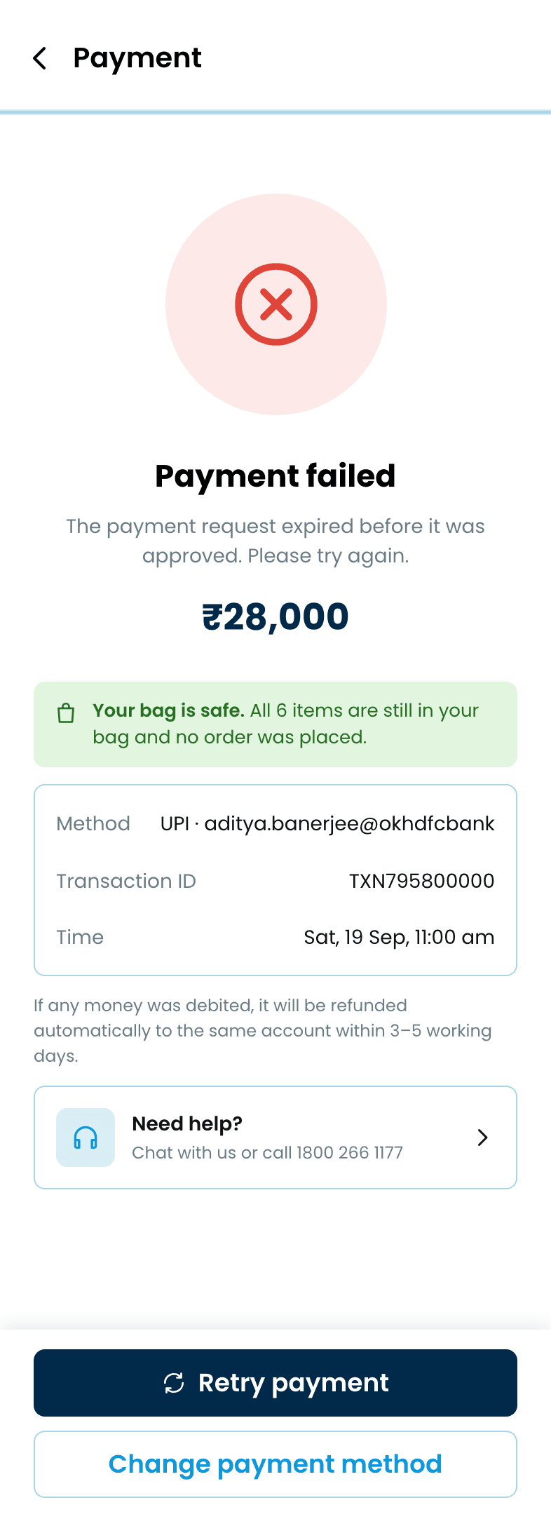 Decathlon: App Redesign, Payment failed