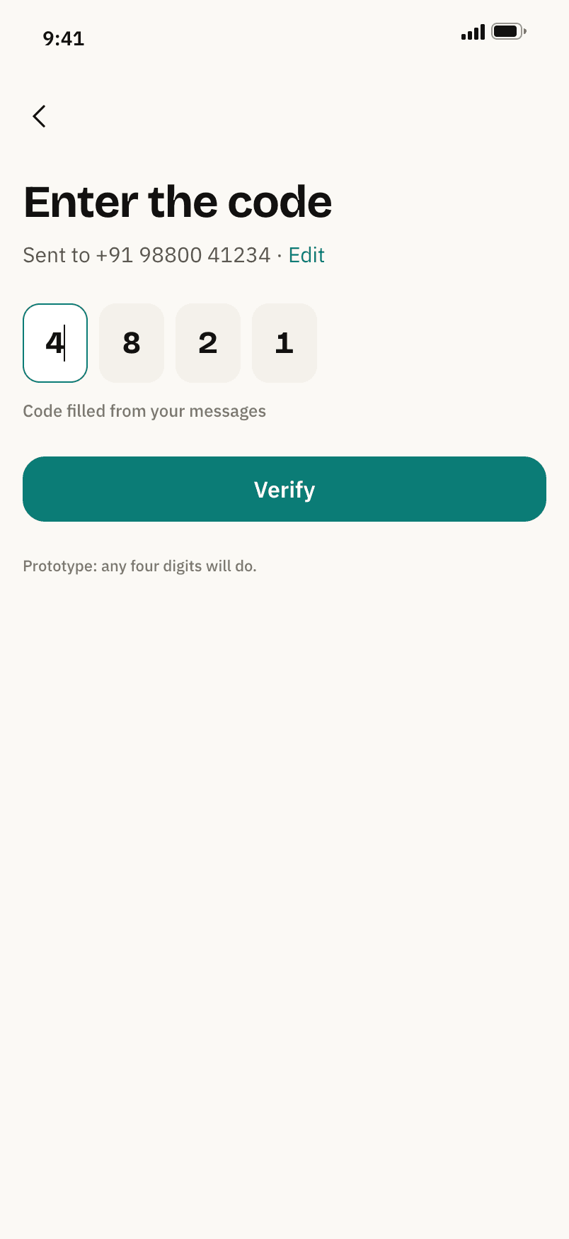 Nukkad, Four boxes, filled from the message. Any four digits in the prototype.