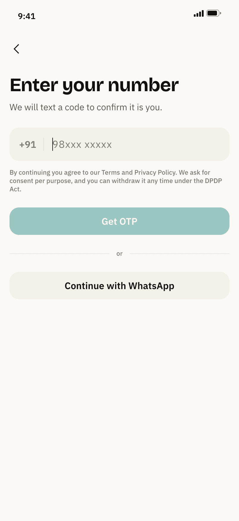 Nukkad, Fixed +91, consent per purpose, WhatsApp as the fallback.