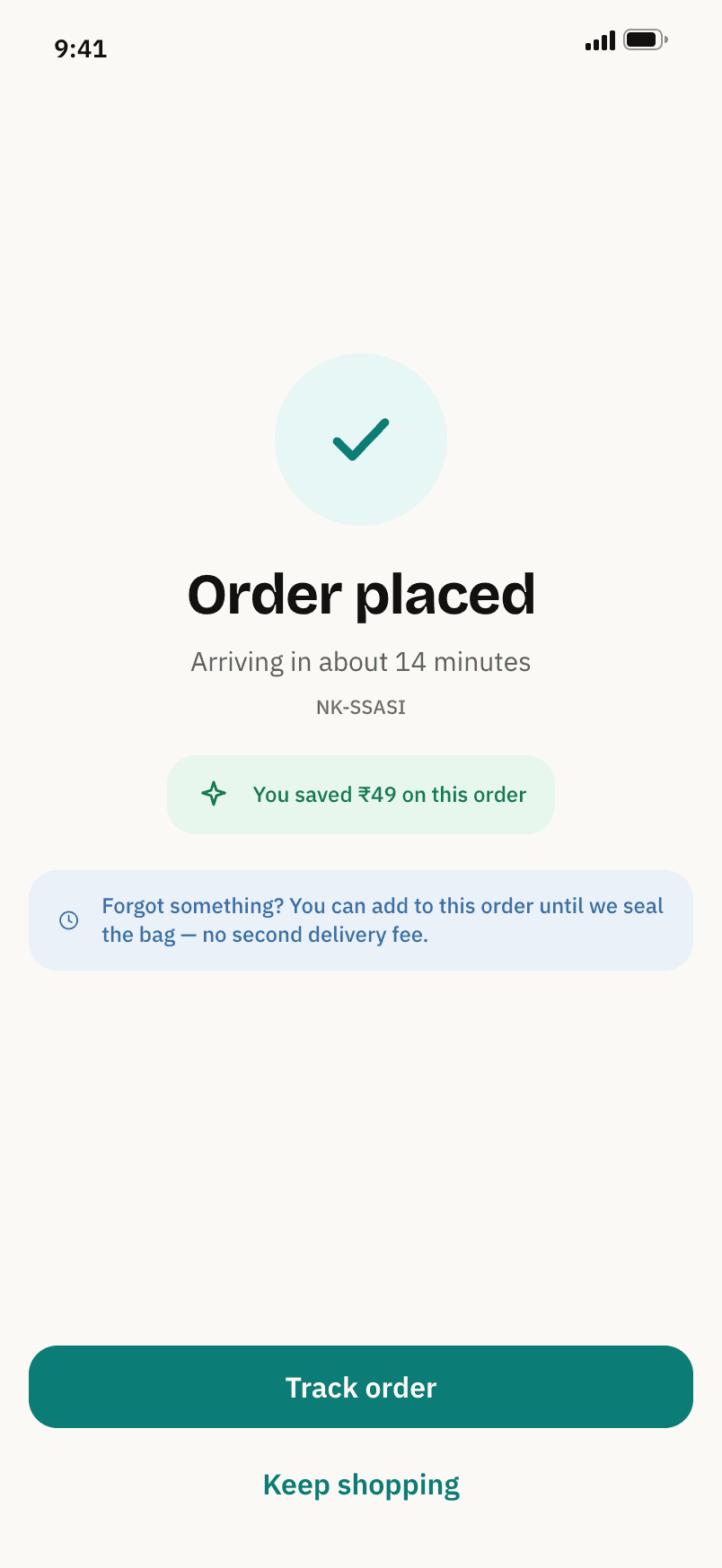 Nukkad, Order placed. Add to it until the bag is sealed, with no second fee.