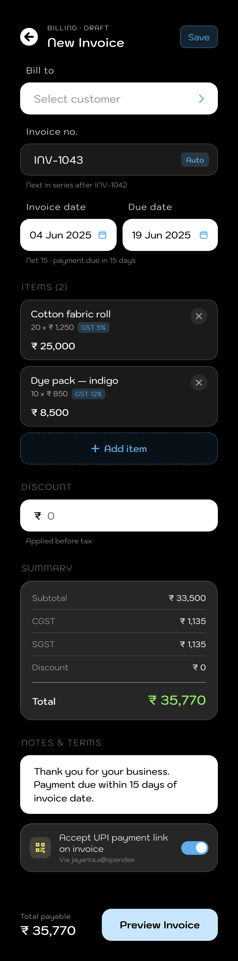 Spendee, New invoice