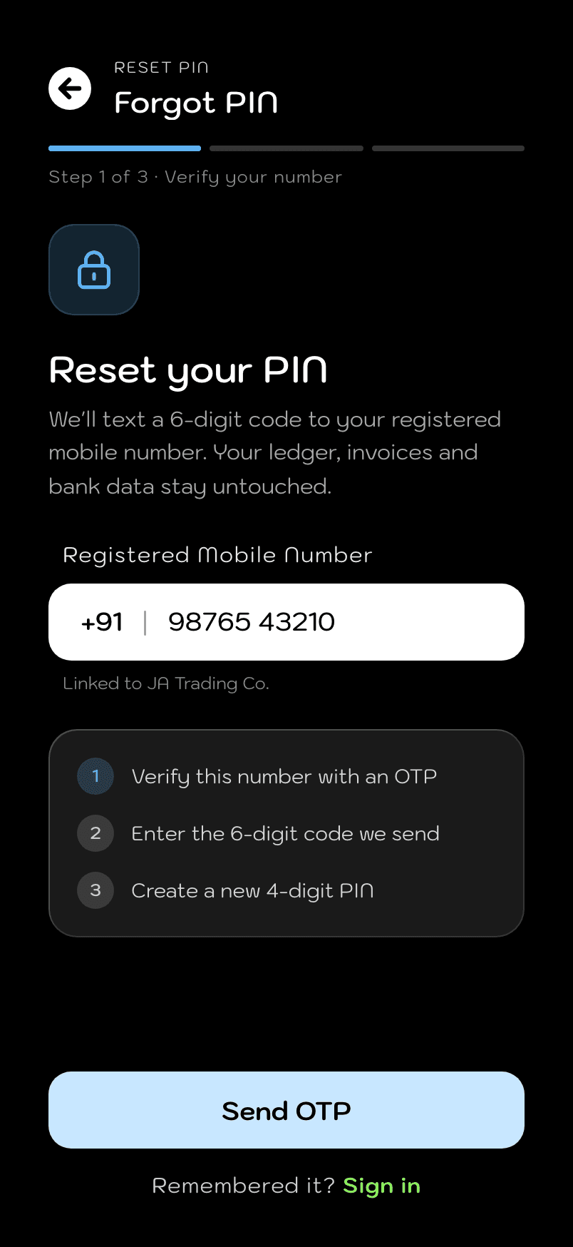Spendee, Reset PIN