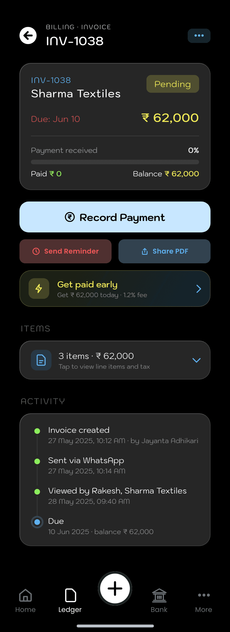 Spendee, Invoice detail