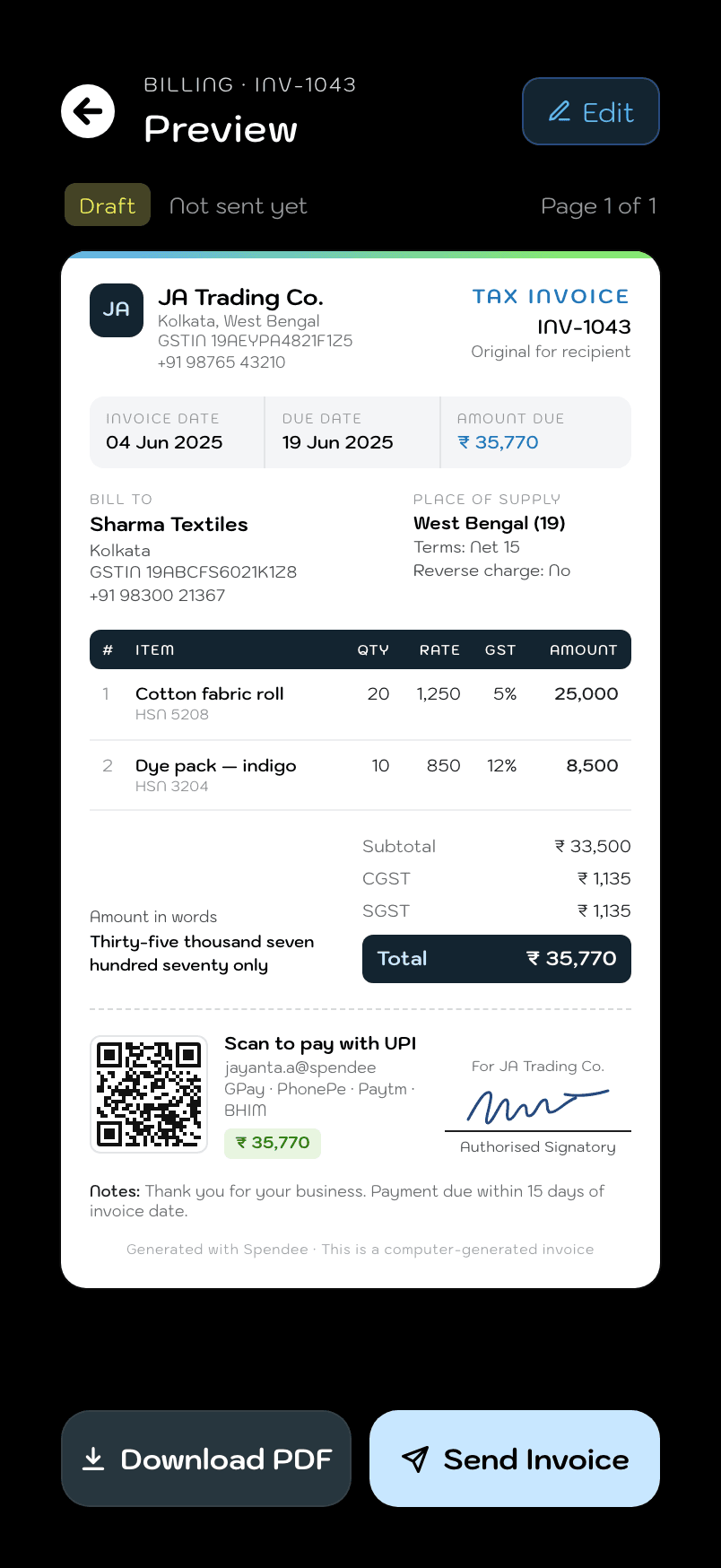 Spendee, Invoice preview