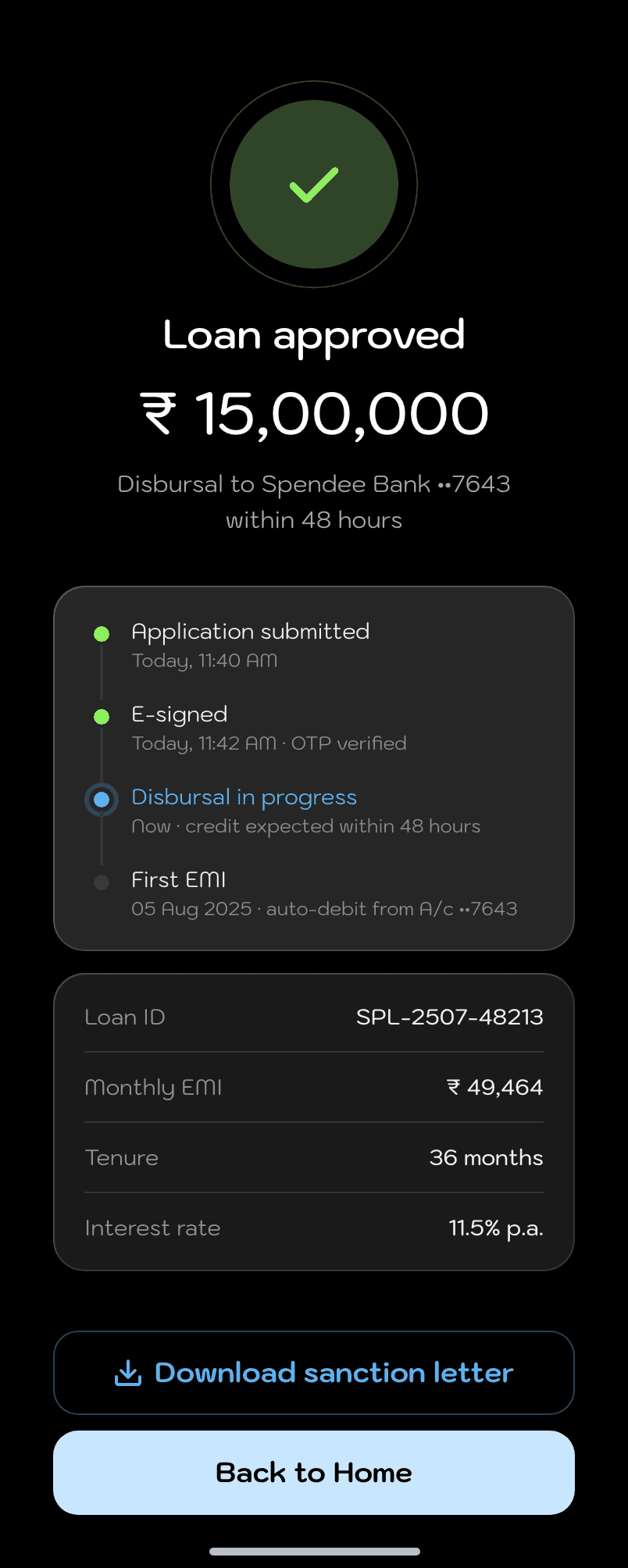 Spendee, Loan approved