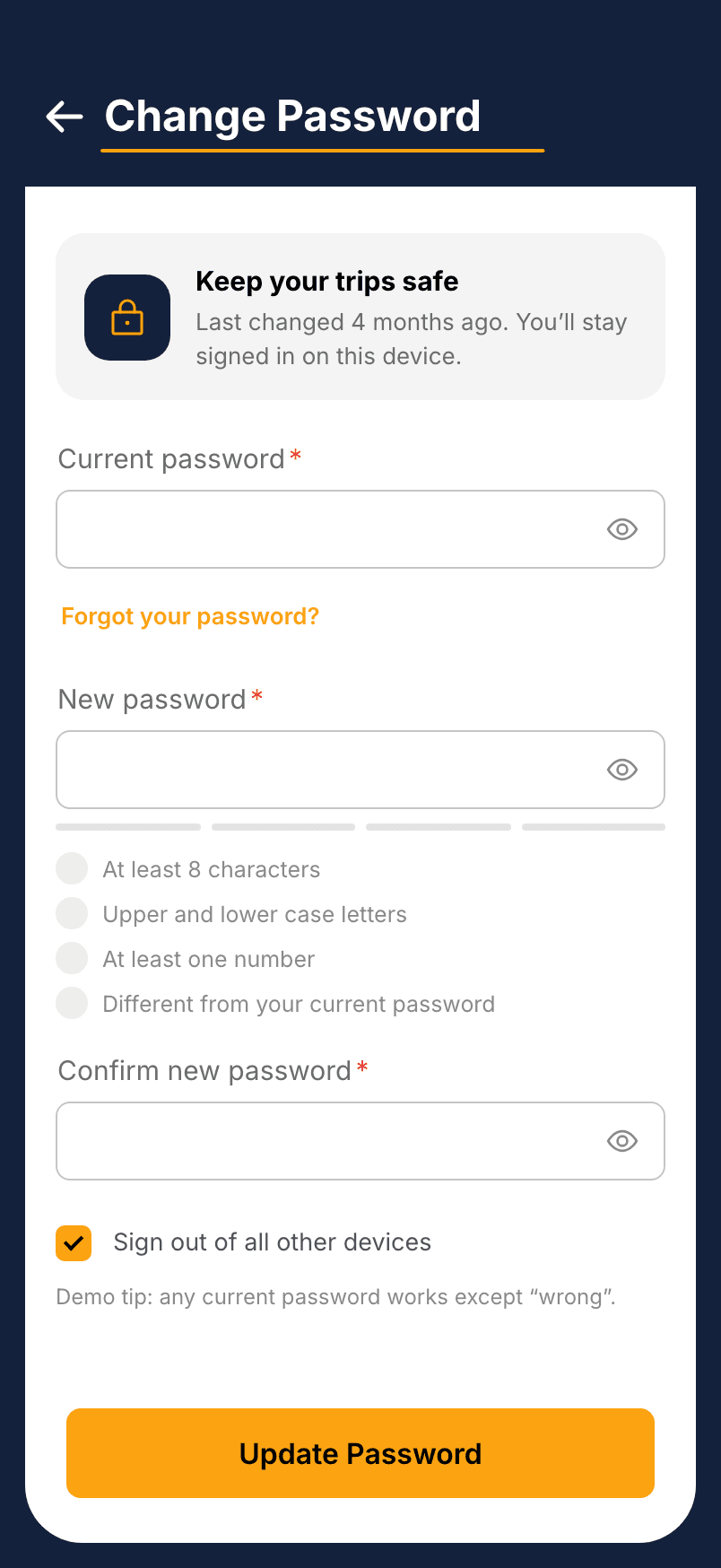 Voyager, Change password