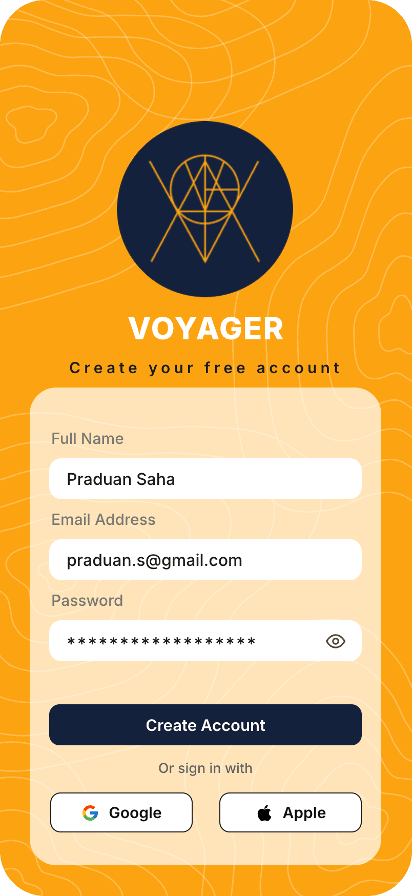 Voyager — Create account