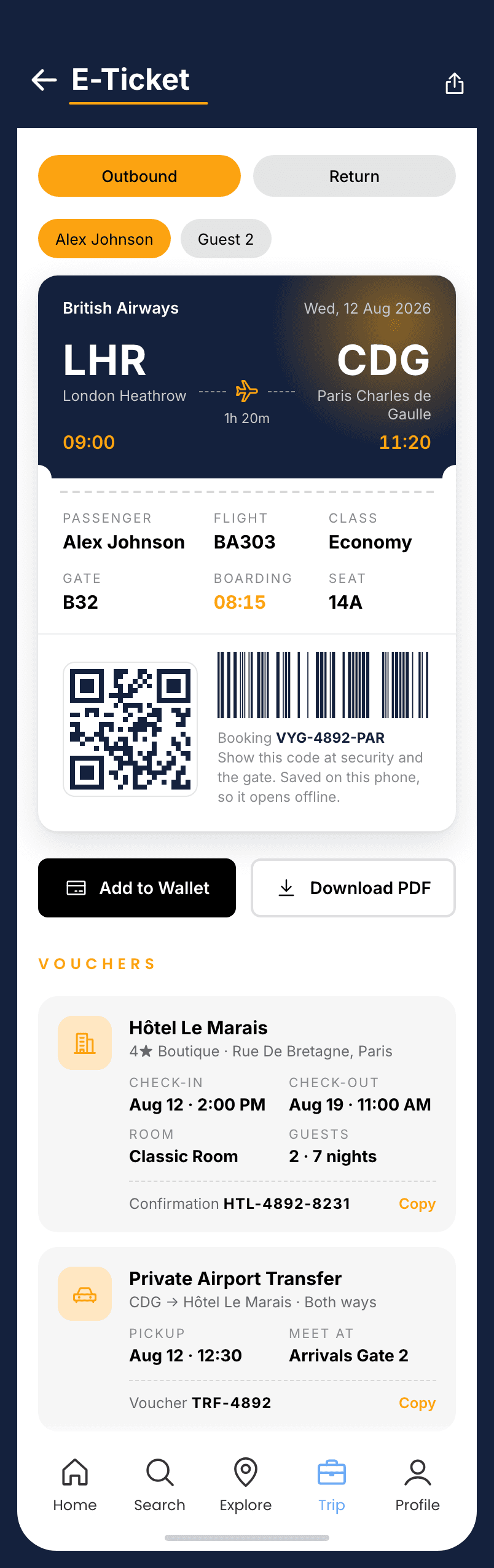 Voyager, E-ticket & vouchers