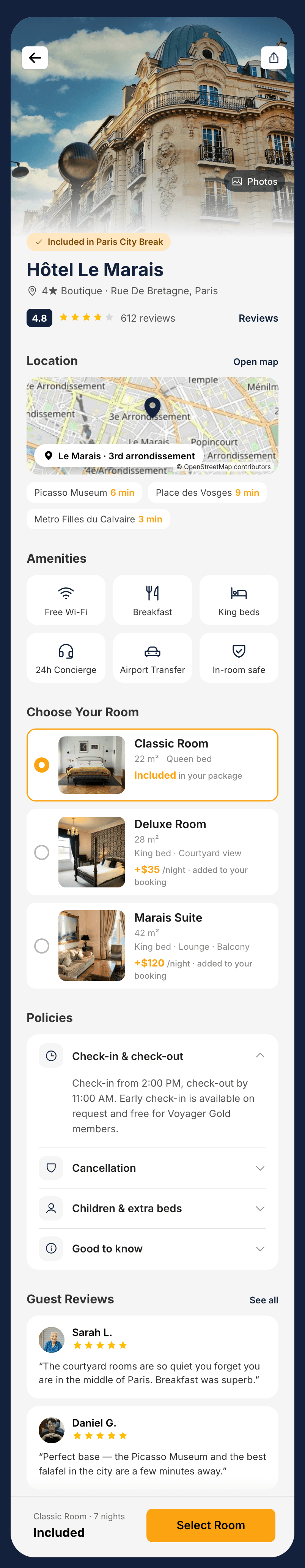 Voyager, Hotel & rooms