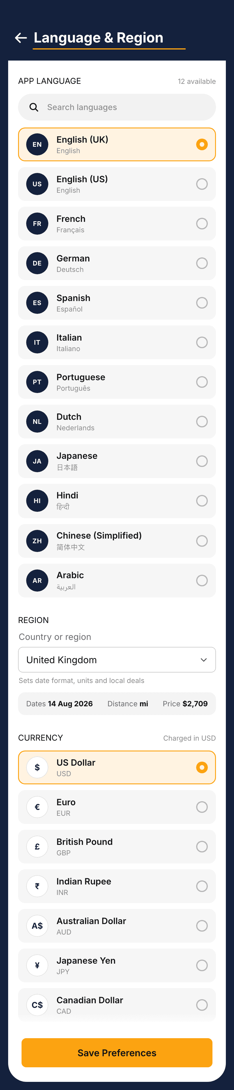 Voyager, Language & region