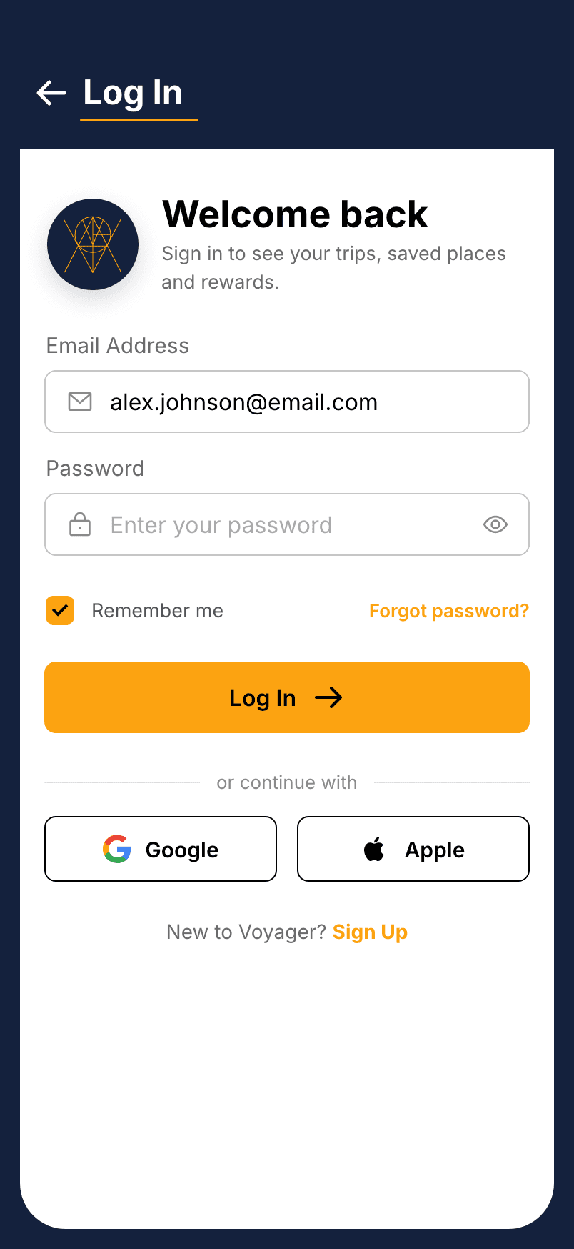 Voyager, Log in