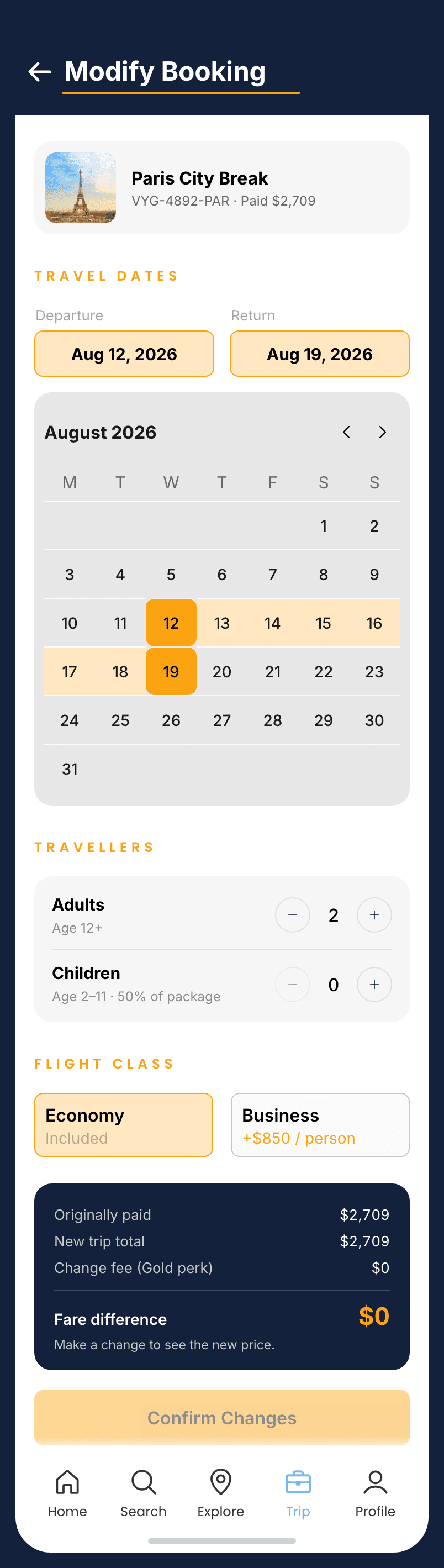 Voyager, Modify booking