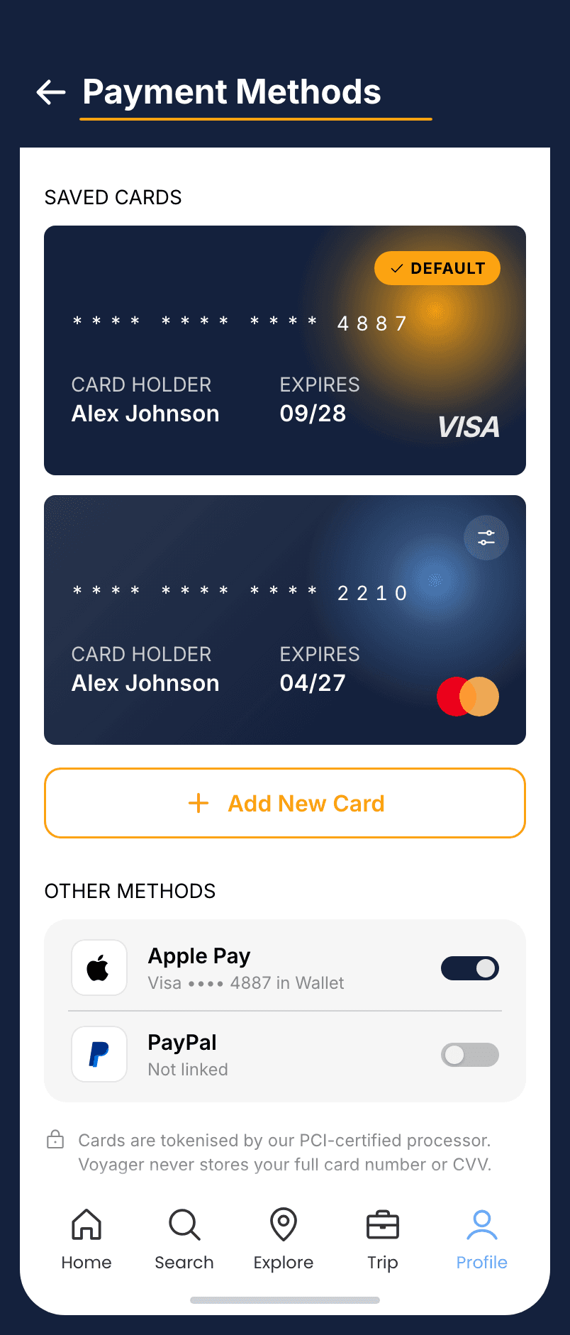 Voyager, Payment methods