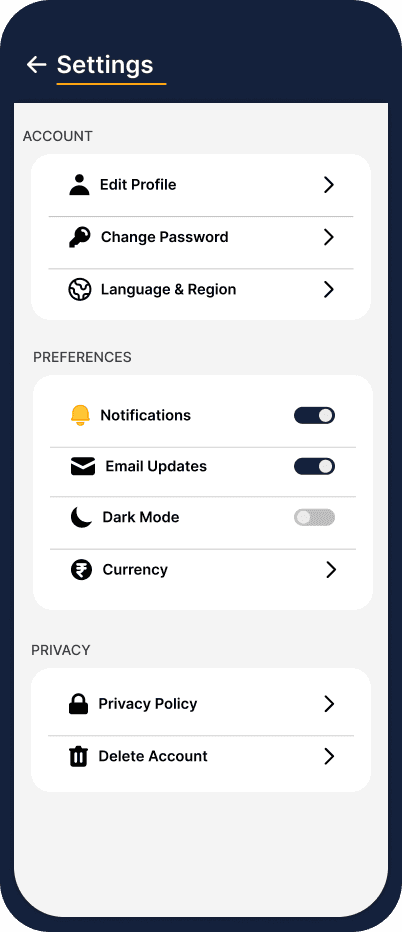 Voyager, Settings