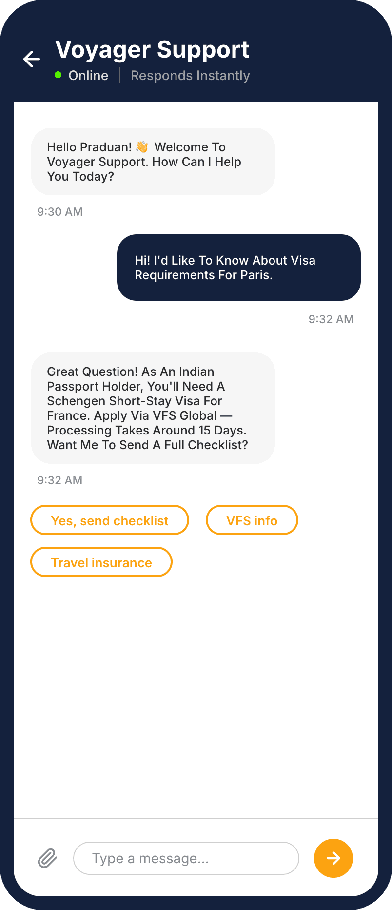 Voyager, Support chat