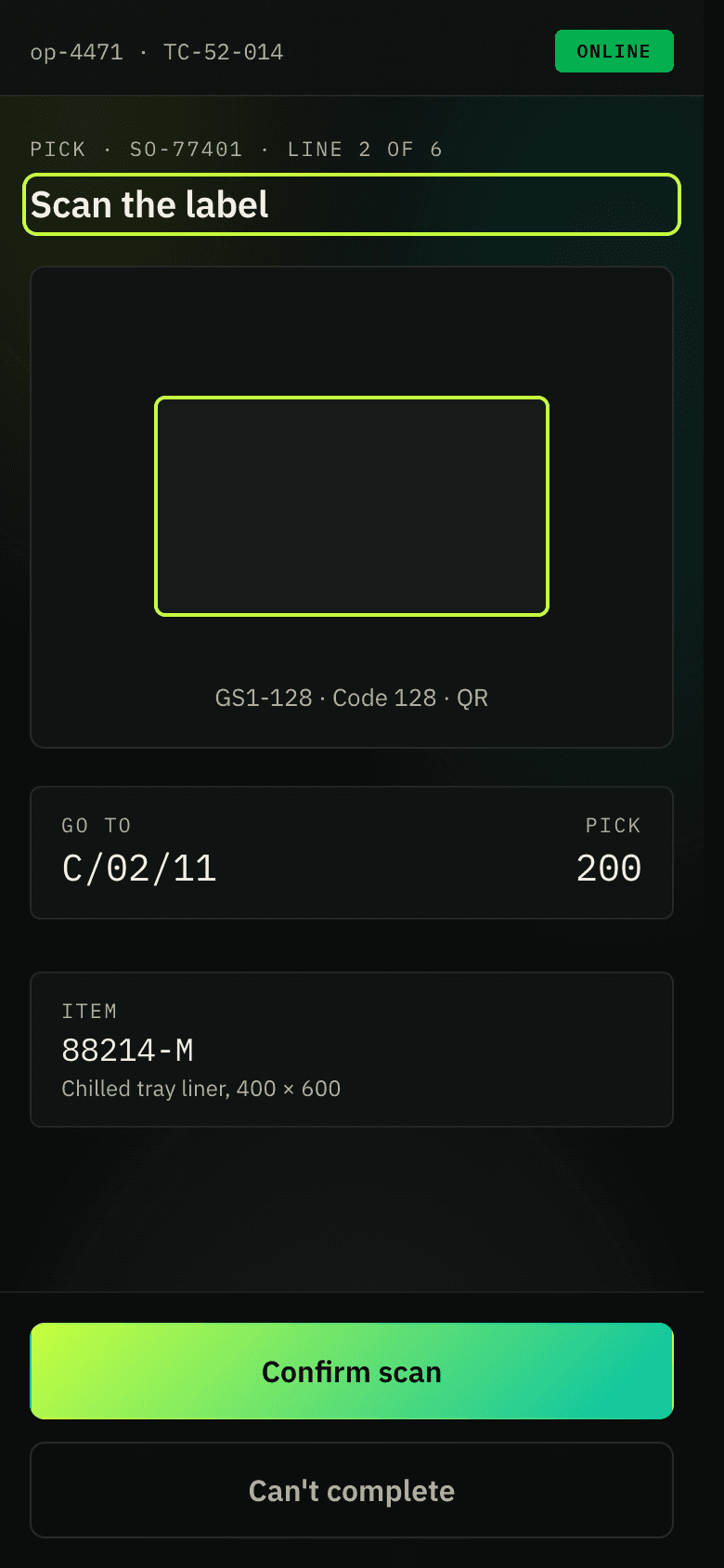 One record on screen, no text inputs, expected figure hidden. This keypad is where the traced event starts.