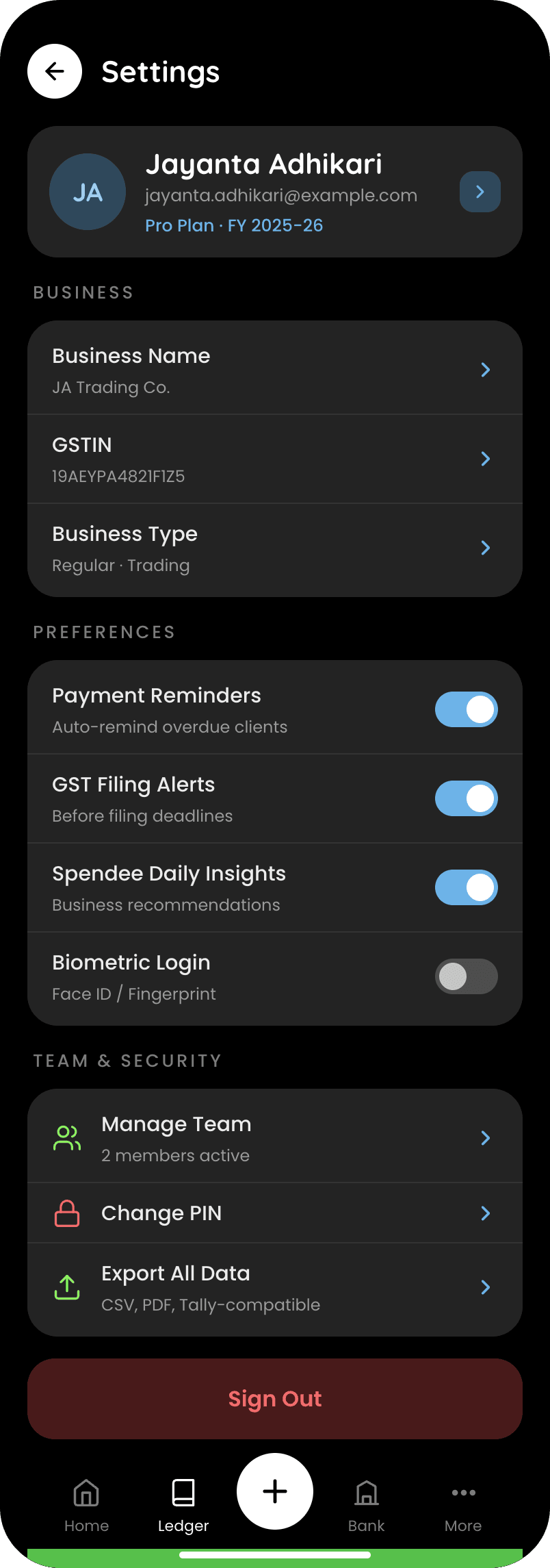 Spendee, Settings