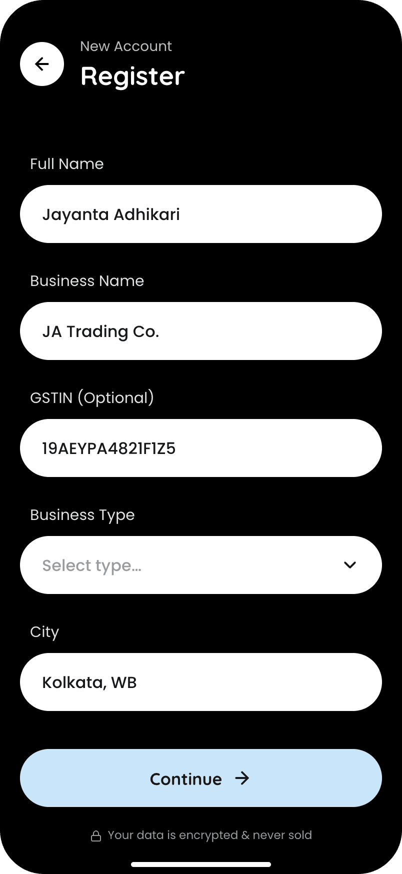 Spendee, Sign up + GSTIN