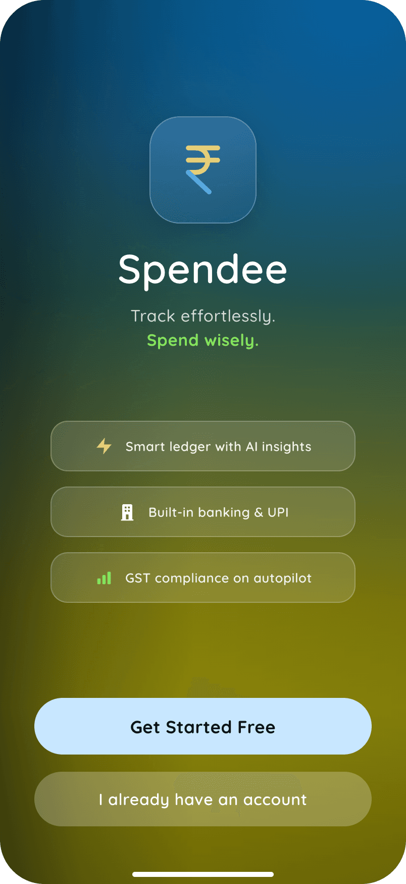 Spendee's welcome screen, the prototype's first frame